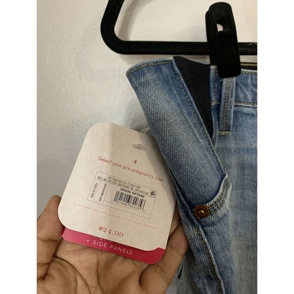 Maternity Jean Shorts Blue Demim Midi Stretch Size 4 Isabel Maternity New - Picture 2 of 3